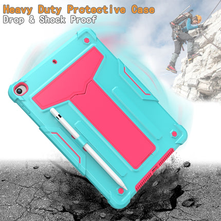 For iPad 10.2 / iPad Pro 10.5 T-shaped Bracket Contrast Color Shockproof PC + Silicone Flat Protective Case(Mint Green+Rose Red)-garmade.com