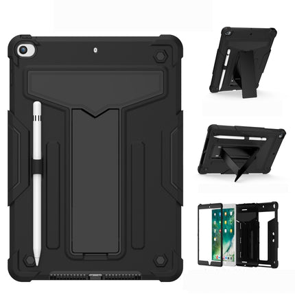 For iPad 10.2 / iPad Pro 10.5 T-shaped Bracket Contrast Color Shockproof PC + Silicone Flat Protective Case(Black+Black)-garmade.com