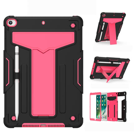 For iPad 10.2 / iPad Pro 10.5 T-shaped Bracket Contrast Color Shockproof PC + Silicone Flat Protective Case(Black+Rose Red)-garmade.com