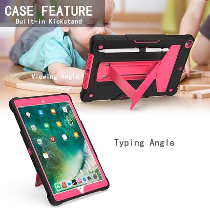 For iPad 10.2 / iPad Pro 10.5 T-shaped Bracket Contrast Color Shockproof PC + Silicone Flat Protective Case(Black+Rose Red)-garmade.com