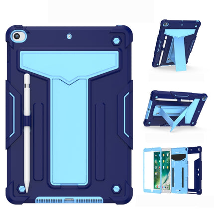 For iPad 10.2 / iPad Pro 10.5 T-shaped Bracket Contrast Color Shockproof PC + Silicone Flat Protective Case(Navy+Blue)-garmade.com