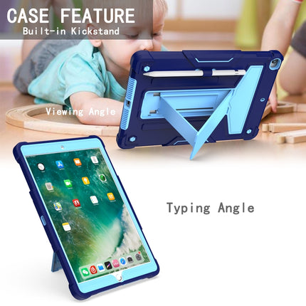 For iPad 10.2 / iPad Pro 10.5 T-shaped Bracket Contrast Color Shockproof PC + Silicone Flat Protective Case(Navy+Blue)-garmade.com