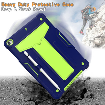 For iPad 10.2 / iPad Pro 10.5 T-shaped Bracket Contrast Color Shockproof PC + Silicone Flat Protective Case(Navy+Green)-garmade.com
