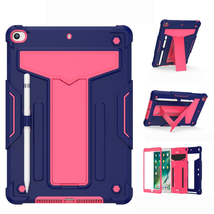 For iPad 10.2 / iPad Pro 10.5 T-shaped Bracket Contrast Color Shockproof PC + Silicone Flat Protective Case(Navy+Rose Red)-garmade.com