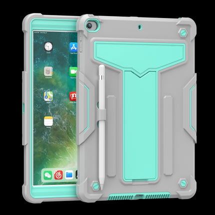 For iPad 10.2 / iPad Pro 10.5 T-shaped Bracket Contrast Color Shockproof PC + Silicone Flat Protective Case(Grey+Mint Green)-garmade.com