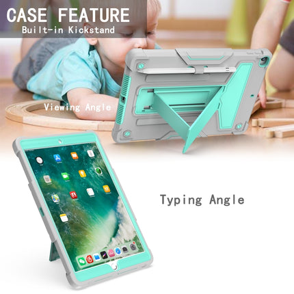 For iPad 10.2 / iPad Pro 10.5 T-shaped Bracket Contrast Color Shockproof PC + Silicone Flat Protective Case(Grey+Mint Green)-garmade.com