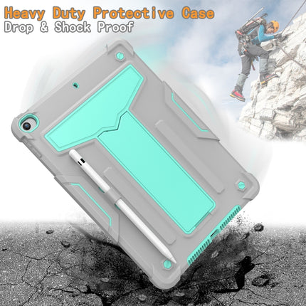 For iPad 10.2 / iPad Pro 10.5 T-shaped Bracket Contrast Color Shockproof PC + Silicone Flat Protective Case(Grey+Mint Green)-garmade.com