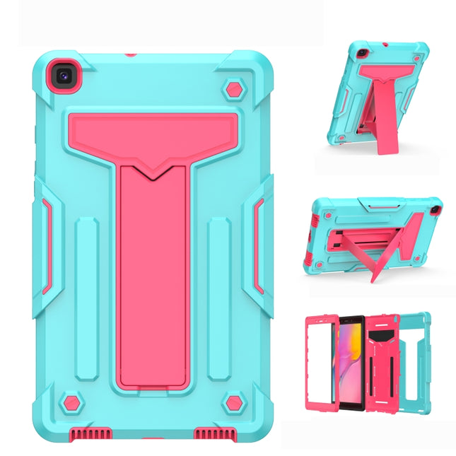 For Samsung Galaxy Tab A8.0 (2019) T290 T-shaped Bracket Contrast Color Shockproof PC + Silicone Flat Protective Case(Mint Green+Rose Red)-garmade.com