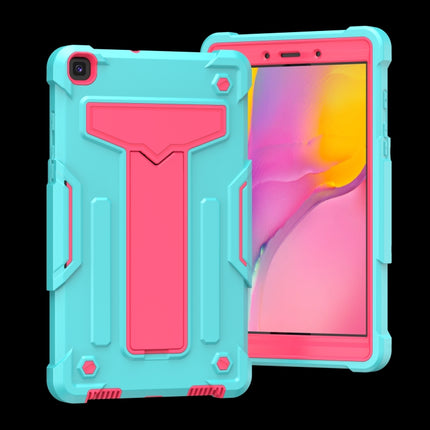 For Samsung Galaxy Tab A8.0 (2019) T290 T-shaped Bracket Contrast Color Shockproof PC + Silicone Flat Protective Case(Mint Green+Rose Red)-garmade.com
