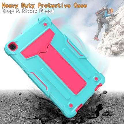 For Samsung Galaxy Tab A8.0 (2019) T290 T-shaped Bracket Contrast Color Shockproof PC + Silicone Flat Protective Case(Mint Green+Rose Red)-garmade.com