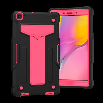 For Samsung Galaxy Tab A8.0 (2019) T290 T-shaped Bracket Contrast Color Shockproof PC + Silicone Flat Protective Case(Black+Rose Red)-garmade.com