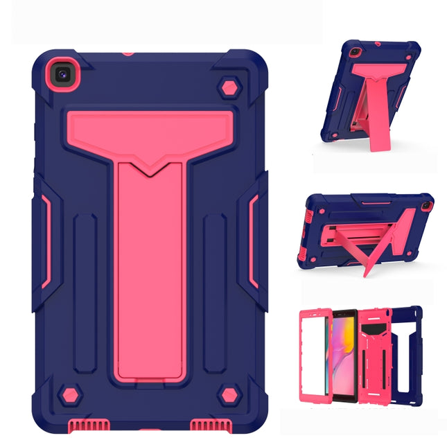 For Samsung Galaxy Tab A8.0 (2019) T290 T-shaped Bracket Contrast Color Shockproof PC + Silicone Flat Protective Case(Navy+Rose Red)-garmade.com