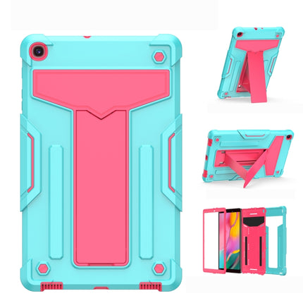 For Samsung Galaxy Tab A8.4 (2020) T307 T-shaped Bracket Contrast Color Shockproof PC + Silicone Flat Protective Case(Mint Green+Rose Red)-garmade.com