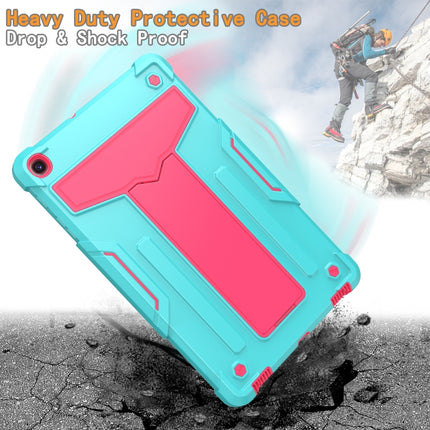 For Samsung Galaxy Tab A8.4 (2020) T307 T-shaped Bracket Contrast Color Shockproof PC + Silicone Flat Protective Case(Mint Green+Rose Red)-garmade.com