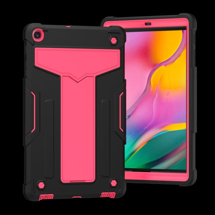 For Samsung Galaxy Tab A8.4 (2020) T307 T-shaped Bracket Contrast Color Shockproof PC + Silicone Flat Protective Case(Black+Rose Red)-garmade.com
