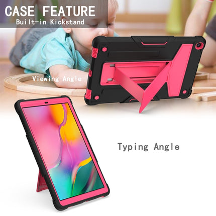 For Samsung Galaxy Tab A8.4 (2020) T307 T-shaped Bracket Contrast Color Shockproof PC + Silicone Flat Protective Case(Black+Rose Red)-garmade.com