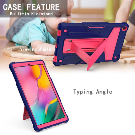 For Samsung Galaxy Tab A8.4 (2020) T307 T-shaped Bracket Contrast Color Shockproof PC + Silicone Flat Protective Case(Navy+Rose Red)-garmade.com