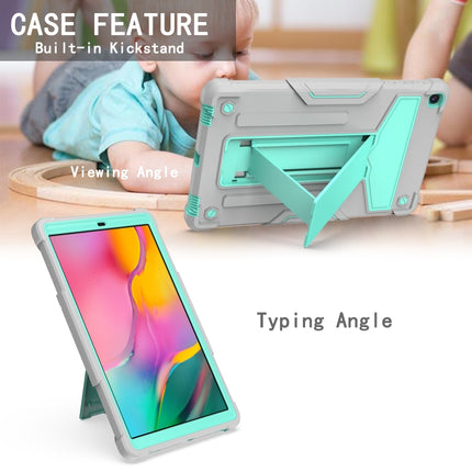 For Samsung Galaxy Tab A8.4 (2020) T307 T-shaped Bracket Contrast Color Shockproof PC + Silicone Flat Protective Case(Grey+Mint Green)-garmade.com