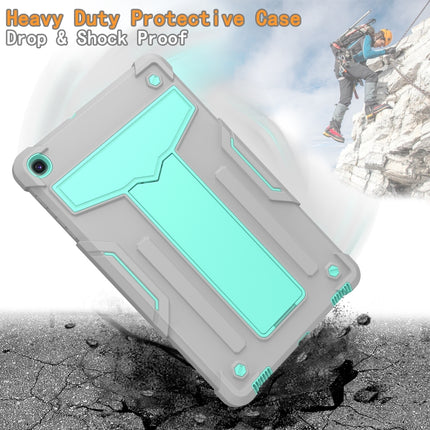 For Samsung Galaxy Tab A8.4 (2020) T307 T-shaped Bracket Contrast Color Shockproof PC + Silicone Flat Protective Case(Grey+Mint Green)-garmade.com