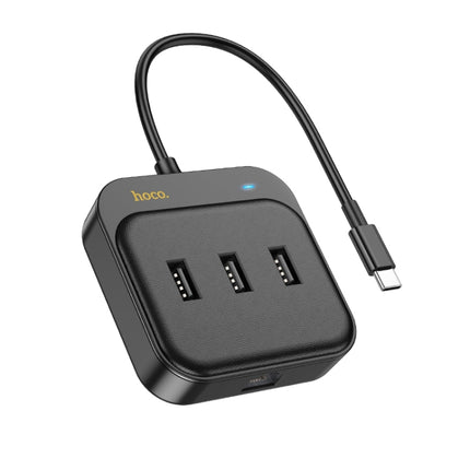 hoco HB35 4 in 1 USB-C / Type-C to USB2.0x3+RJ45 100M Ethernet Adapter, Cable Length: 0.2m(Black)-garmade.com