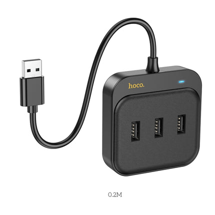 hoco HB35 4 in 1 USB to USB2.0x3+RJ45 100M Ethernet Adapter, Cable Length:0.2m(Black)-garmade.com