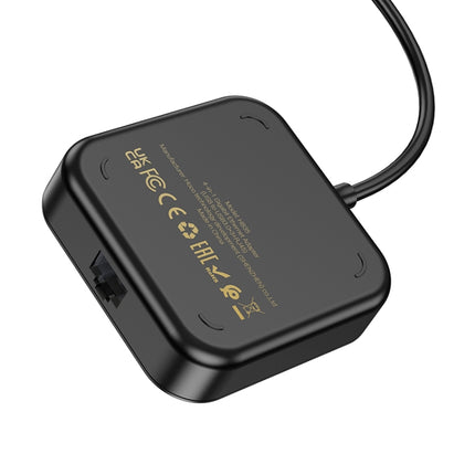 hoco HB35 4 in 1 USB to USB3.0x3+RJ45 Gigabit Ethernet Adapter, Cable Length:1.2m(Black)-garmade.com