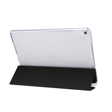 For iPad Air (2019)/Pro 10.5 (2017) 3-folding Electric Pressed Skin Texture Horizontal Flip Shockproof Transparent TPU + PU Leather Case with Holder & Pen Slot & Sleep / Wake-up Function(Black)-garmade.com