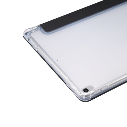 For iPad Air (2019)/Pro 10.5 (2017) 3-folding Electric Pressed Skin Texture Horizontal Flip Shockproof Transparent TPU + PU Leather Case with Holder & Pen Slot & Sleep / Wake-up Function(Black)-garmade.com