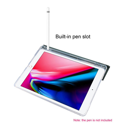 For iPad Air (2019)/Pro 10.5 (2017) 3-folding Electric Pressed Skin Texture Horizontal Flip Shockproof Transparent TPU + PU Leather Case with Holder & Pen Slot & Sleep / Wake-up Function(Green)-garmade.com