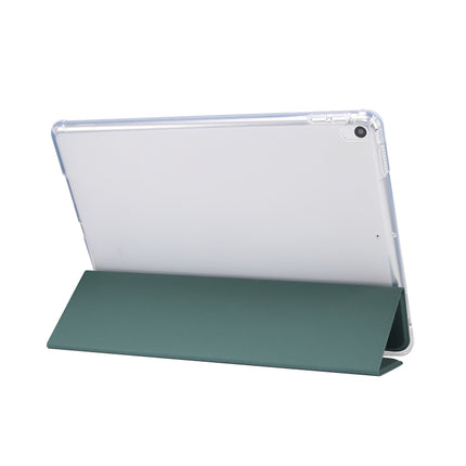 For iPad Air (2019)/Pro 10.5 (2017) 3-folding Electric Pressed Skin Texture Horizontal Flip Shockproof Transparent TPU + PU Leather Case with Holder & Pen Slot & Sleep / Wake-up Function(Deep Green)-garmade.com