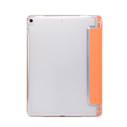 For iPad Air (2019)/Pro 10.5 (2017) 3-folding Electric Pressed Skin Texture Horizontal Flip Shockproof Transparent TPU + PU Leather Case with Holder & Pen Slot & Sleep / Wake-up Function(Orange)-garmade.com