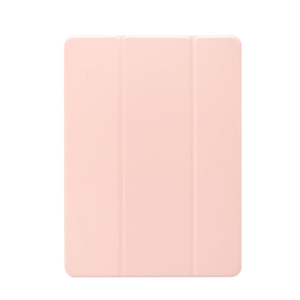 For iPad Air (2019)/Pro 10.5 (2017) 3-folding Electric Pressed Skin Texture Horizontal Flip Shockproof Transparent TPU + PU Leather Case with Holder & Pen Slot & Sleep / Wake-up Function(Light Pink)-garmade.com