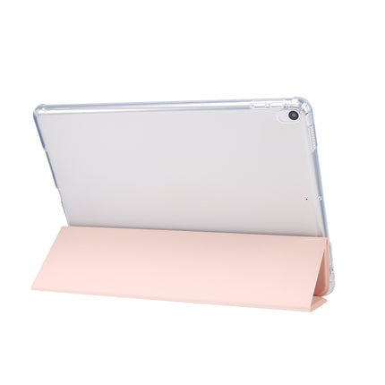 For iPad Air (2019)/Pro 10.5 (2017) 3-folding Electric Pressed Skin Texture Horizontal Flip Shockproof Transparent TPU + PU Leather Case with Holder & Pen Slot & Sleep / Wake-up Function(Light Pink)-garmade.com