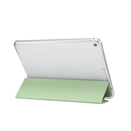 For iPad mini (2019) / mini 4 3-folding Electric Pressed Skin Texture Horizontal Flip Shockproof Transparent TPU + PU Leather Case with Holder & Pen Slot & Sleep / Wake-up Function(Green)-garmade.com