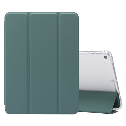 For iPad mini (2019) / mini 4 3-folding Electric Pressed Skin Texture Horizontal Flip Shockproof Transparent TPU + PU Leather Case with Holder & Pen Slot & Sleep / Wake-up Function(Deep Green)-garmade.com