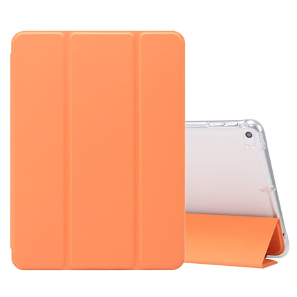 For iPad mini (2019) / mini 4 3-folding Electric Pressed Skin Texture Horizontal Flip Shockproof Transparent TPU + PU Leather Case with Holder & Pen Slot & Sleep / Wake-up Function(Orange)-garmade.com