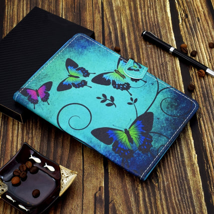 For iPad 9.7 (2017) / (2018) / Air 2 / Air Colored Drawing Stitching Horizontal Flip Leather Case with Holder & Card Slots & Sleep / Wake-up Function(Green Butterflies)-garmade.com