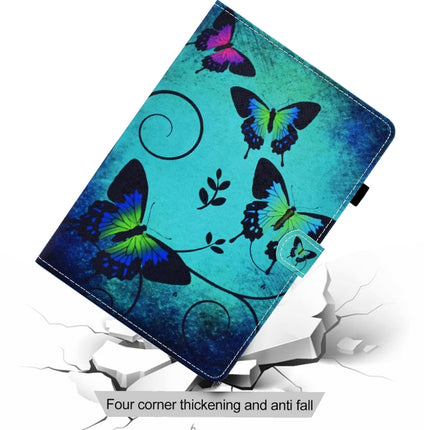 For iPad 9.7 (2017) / (2018) / Air 2 / Air Colored Drawing Stitching Horizontal Flip Leather Case with Holder & Card Slots & Sleep / Wake-up Function(Green Butterflies)-garmade.com