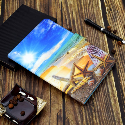 For iPad mini 5 / mini 4 / mini 3 / mini 2 / mini Colored Drawing Stitching Horizontal Flip Leather Case with Holder & Card Slots & Sleep / Wake-up Function(Blue Sky Starfish)-garmade.com