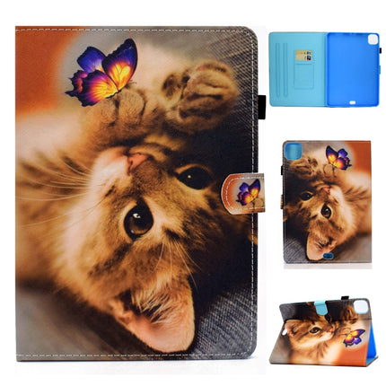 For iPad Pro 11 inch (2020) Colored Drawing Stitching Horizontal Flip Leather Tablet Case with Holder & Card Slots & Sleep / Wake-up Function(Butterfly Cat)-garmade.com