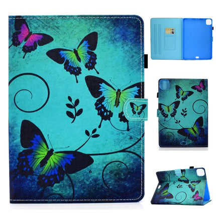 For iPad Pro 11 inch (2020) Colored Drawing Stitching Horizontal Flip Leather Tablet Case with Holder & Card Slots & Sleep / Wake-up Function(Green Butterflies)-garmade.com