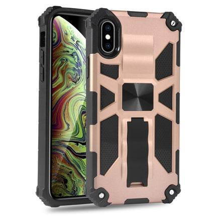 For iPhone X / XS Shockproof TPU + PC Magnetic Protective Case with Holder(Rose Gold)-garmade.com