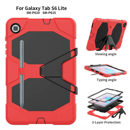 For Samsung Galaxy Tab S6 Lite P610 Shockproof Colorful Silicon + PC Protective Case with Holder & Pen Slot(Red)-garmade.com