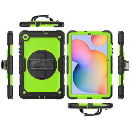 For Samsung Galaxy Tab S6 Lite P610 Shockproof Colorful Silicone + PC Protective Case with Holder & Shoulder Strap & Hand Strap & Pen Slot(Black Yellow Green)-garmade.com