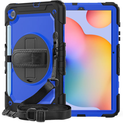 For Samsung Galaxy Tab S6 Lite P610 Shockproof Colorful Silicone + PC Protective Case with Holder & Shoulder Strap & Hand Strap & Pen Slot(Black Blue)-garmade.com