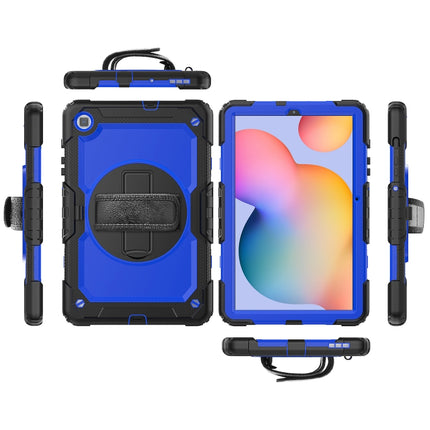 For Samsung Galaxy Tab S6 Lite P610 Shockproof Colorful Silicone + PC Protective Case with Holder & Shoulder Strap & Hand Strap & Pen Slot(Black Blue)-garmade.com
