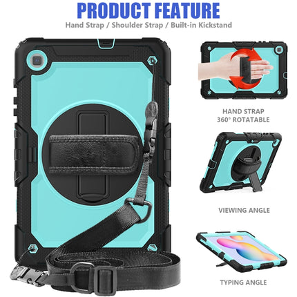 For Samsung Galaxy Tab S6 Lite P610 Shockproof Colorful Silicone + PC Protective Case with Holder & Shoulder Strap & Hand Strap & Pen Slot(Black Light Blue)-garmade.com