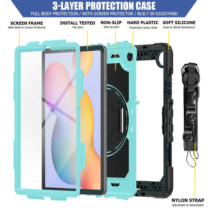 For Samsung Galaxy Tab S6 Lite P610 Shockproof Colorful Silicone + PC Protective Case with Holder & Shoulder Strap & Hand Strap & Pen Slot(Black Light Blue)-garmade.com