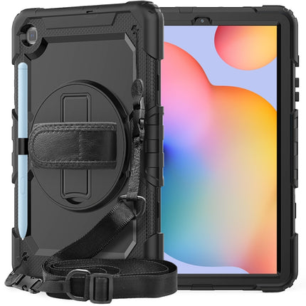 For Samsung Galaxy Tab S6 Lite P610 Shockproof Colorful Silicone + PC Protective Case with Holder & Shoulder Strap & Hand Strap & Pen Slot(Black)-garmade.com