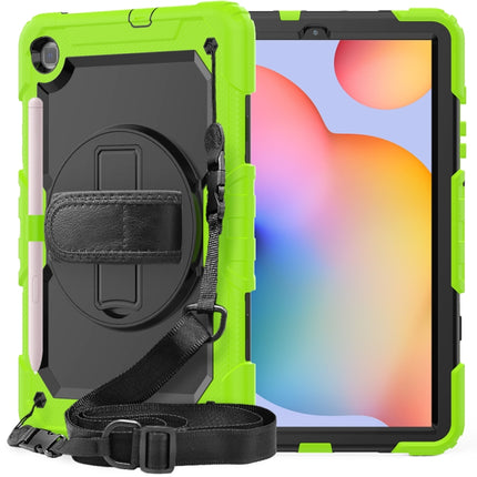 For Samsung Galaxy Tab S6 Lite P610 Shockproof Colorful Silicone + PC Protective Case with Holder & Shoulder Strap & Hand Strap & Pen Slot(Yellow Green)-garmade.com